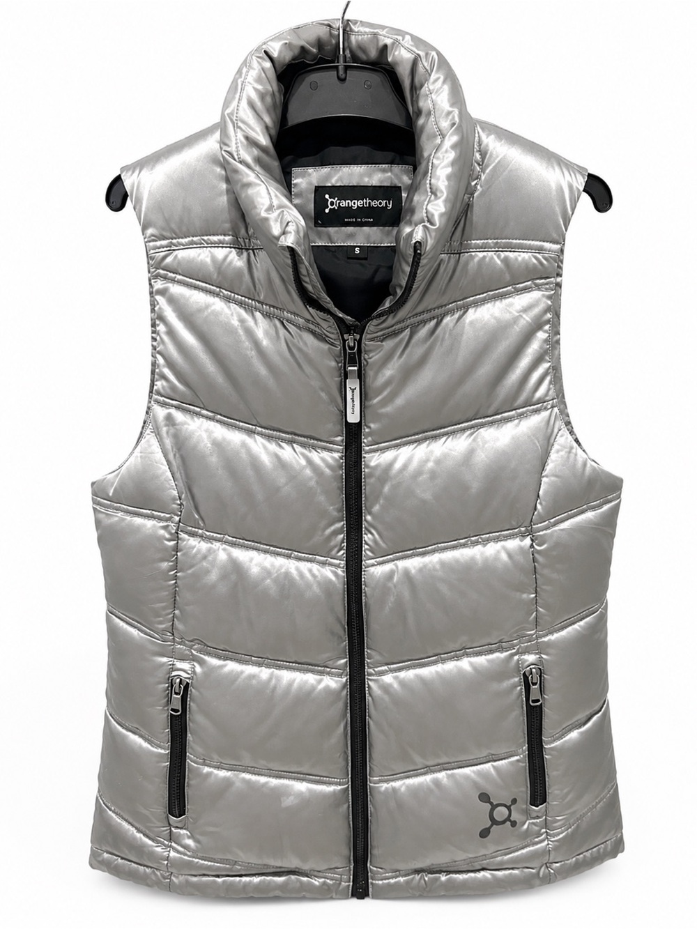 Orangetheory Metallic Silver Puffer Vest – Size S